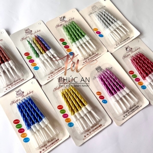 Vỉ 10 Nến Xoắn Nhũ cắm bánh sinh nhật màu đẹp