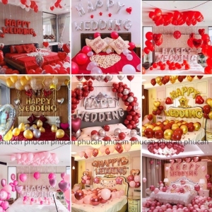 Set trang trí kỷ niệm, happy wedding cho tình nhân đẹp lung linh TẶNG KÈM bơm bóng, keo dán tùy combo