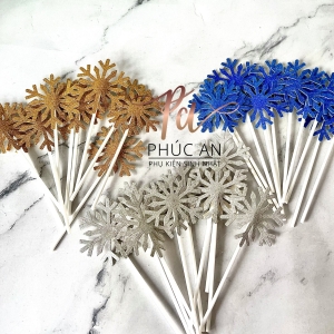 Set 10 topper bông tuyết cắm bánh sinh nhật HPBD