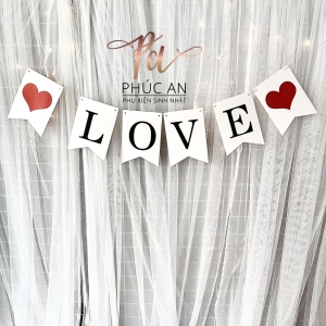 Cờ Đuôi Cá chữ LOVE trắng Lãng Mạn Dùng Trang Trí Tiệc Cưới / Sinh Nhật
