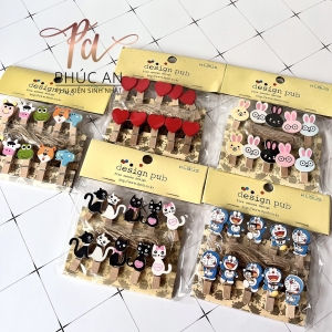 Sỉ set 10 kẹp gỗ nhiều hình dễ thương theo chủ đề (10 kẹp + dây) 1